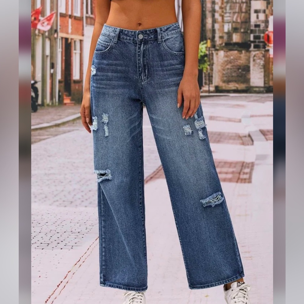 Loose Plain Casual Denim Jeans
